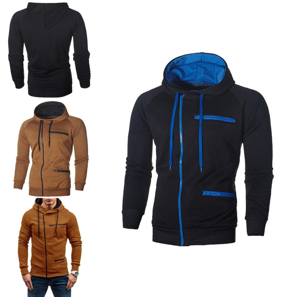 Cozy Men's Autumn Winter Hoodie Hooded Sweatshirt With Drawstring And Full-zip Closure