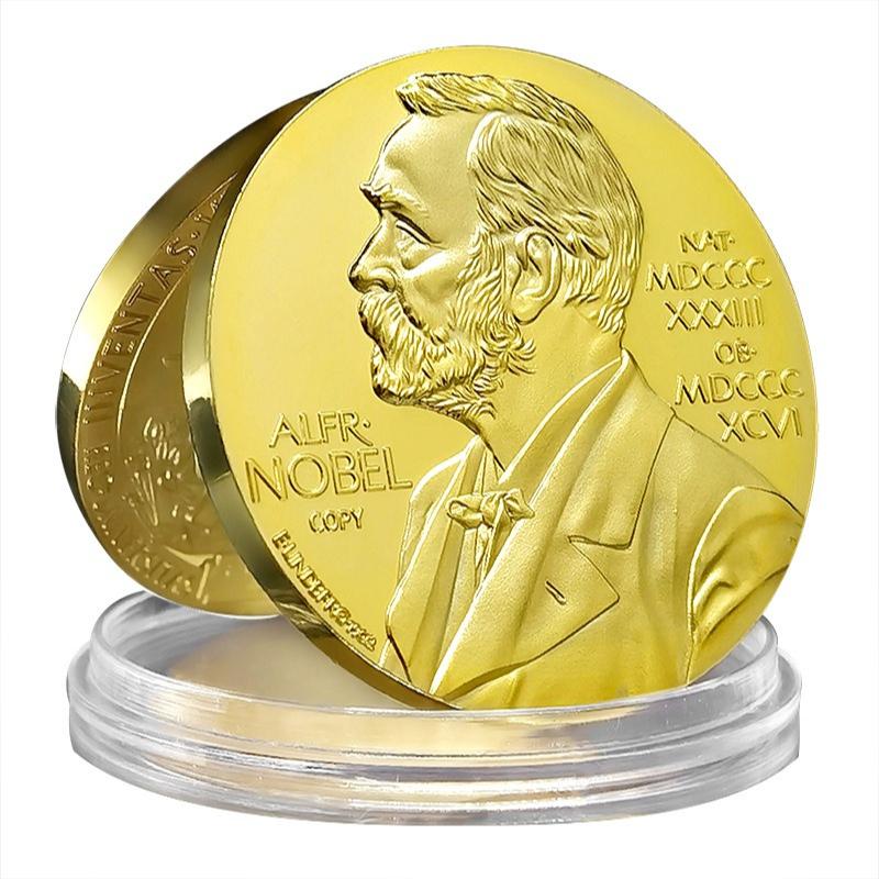 

Nobel Prize Plated Gold Coin, Medal Commemorative Coin, Portrait Scientist Inventor Team Honor Commemorative Gift 40mm золотой