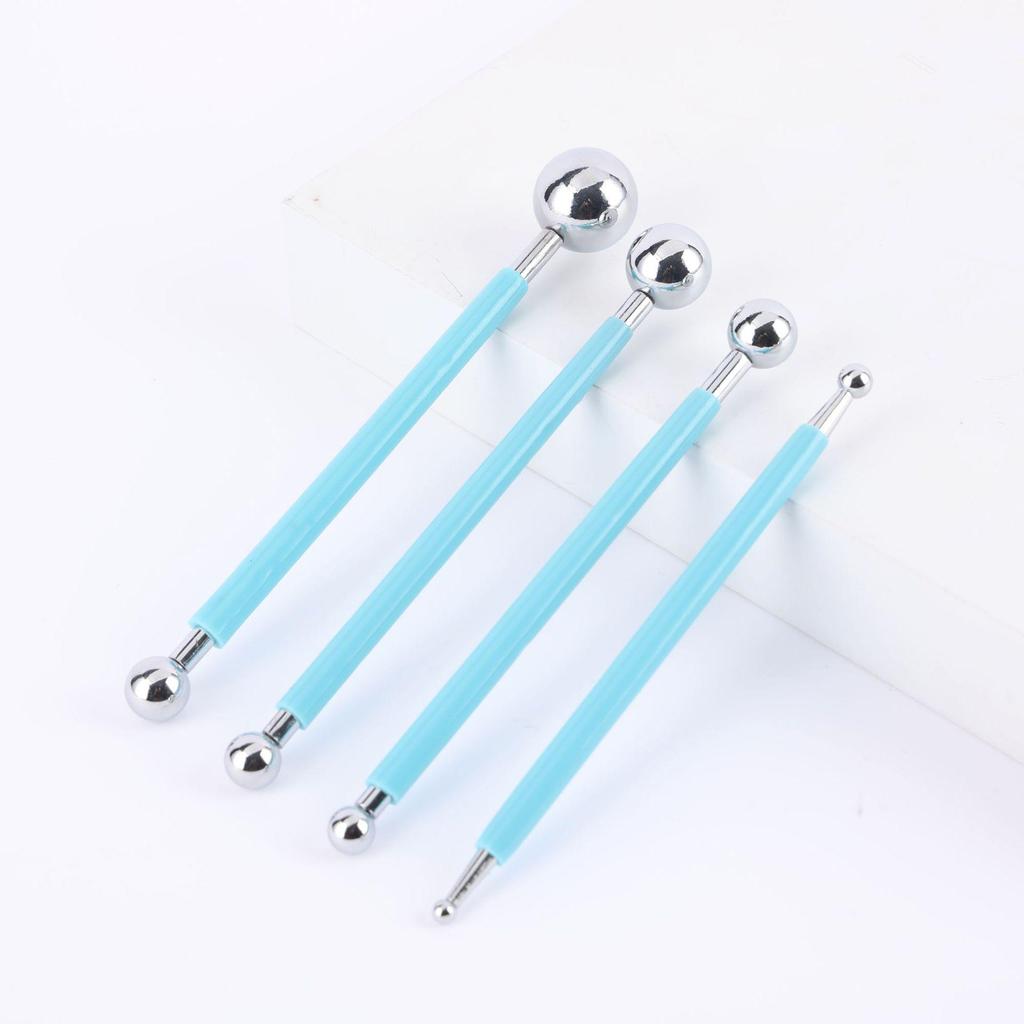 Round Head Ball Rod Set: 4-Piece DIY Polymer Clay Tool for Shaping & Eyeball Socket Indentation