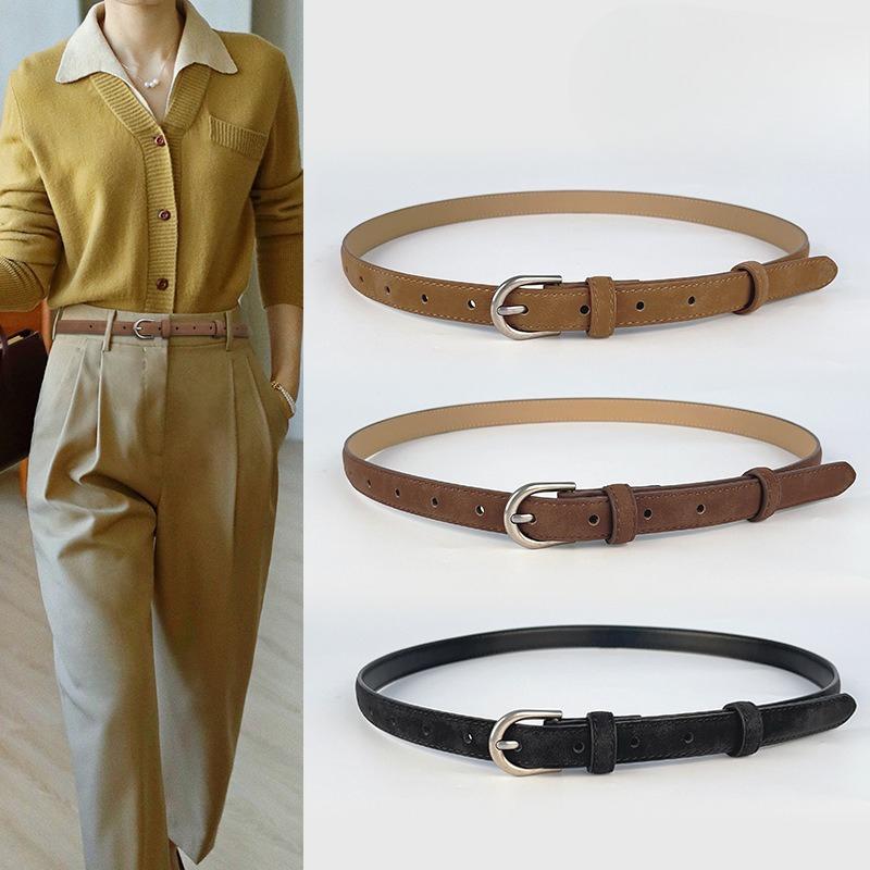 Retro Matte Cowhide Leather Women's Genuine Leather Belt Casual Pants Jeans High-end Women's Korean Style Fashion Pin Buckle Belt