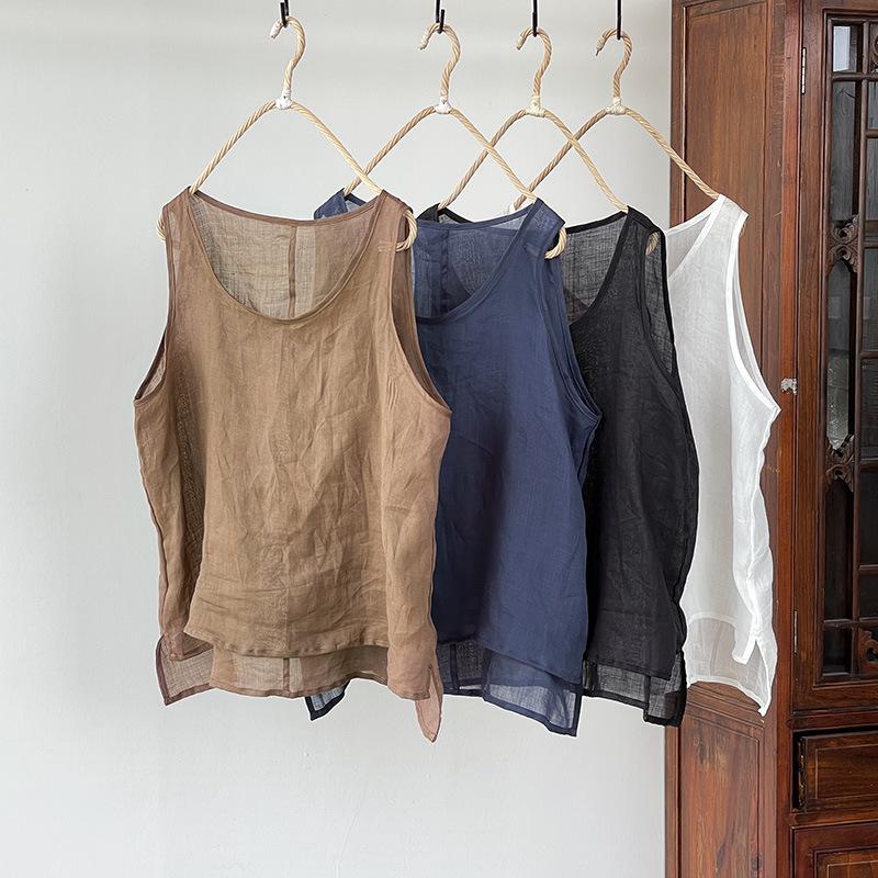 Xiangjia Ling Plus-Size Women's Multi-Color Cotton Linen Sleeveless Vest