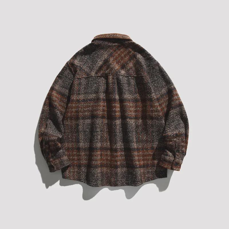 Unisex Retro Kostkovaná Košile s Dlouhým Rukávem a Klopou - Ležérní Volný Střih na Jaro & Podzim