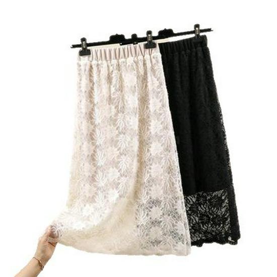 Fairy Style High Waist Knitted Lace Midi Skirt: Double-Sided, Slimming A-Line, 2025 Spring/Summer Collection