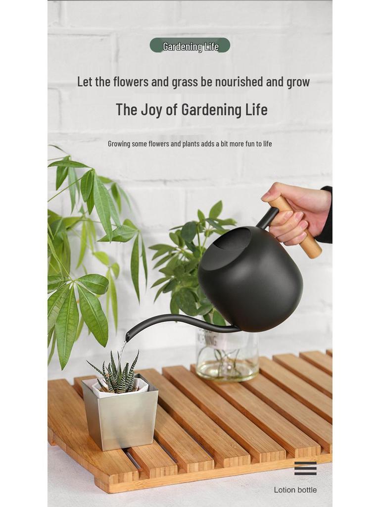Stainless Steel Long-Spout Watering Can with Misting Sprayer for Gardens