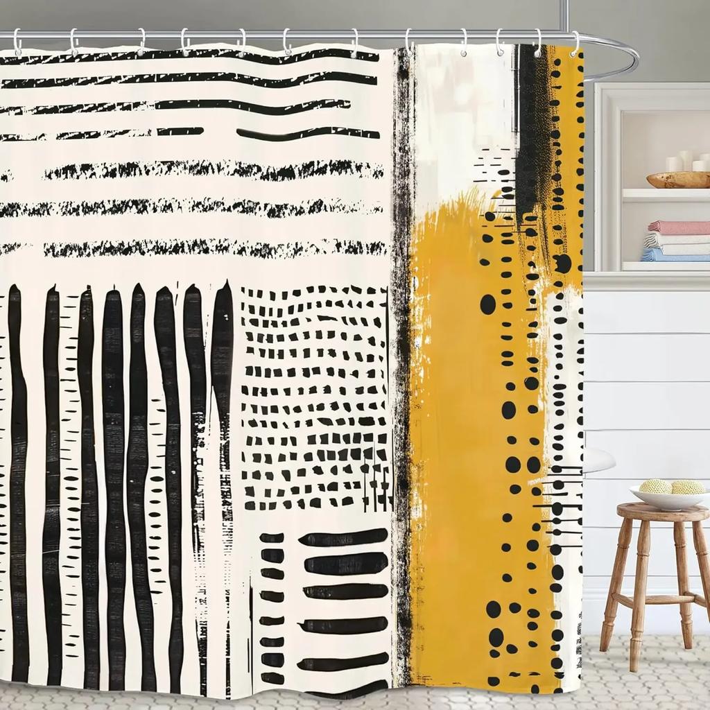 Abstract minimalist modern bathroom shower curtain neutral beautiful striped waterproof decorative shower curtain