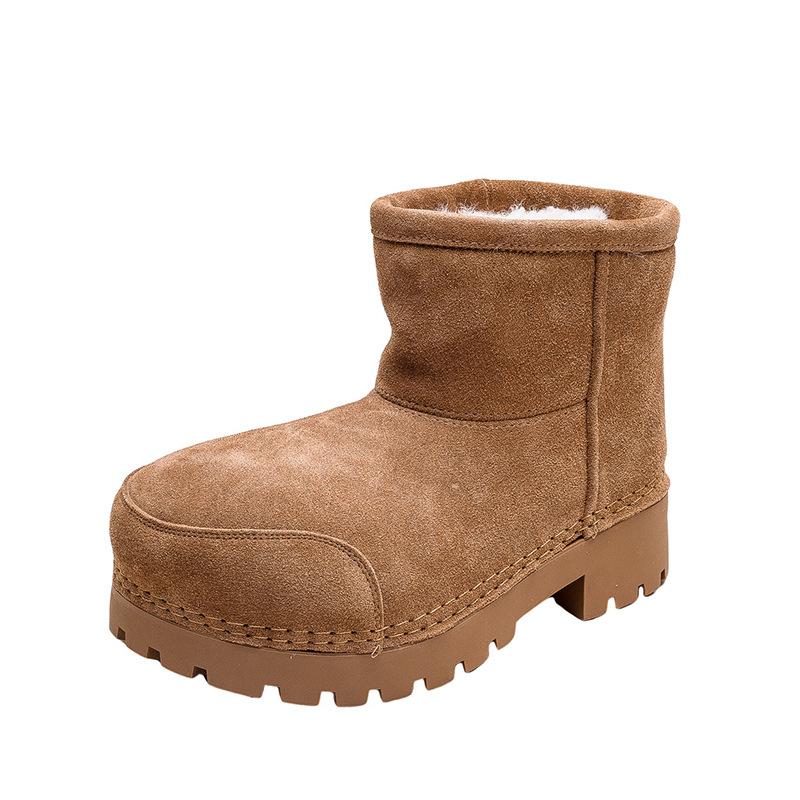 

2024 большая голова мех интегрированный зимний осенний и зимний новый толстоподошвенный набивной утолщенный теплый хлопок обувь зимние ботинки женские 40 верблюд