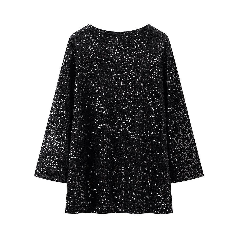 2025 Spring Women's European-American Style Sequin Bow Loose Dress