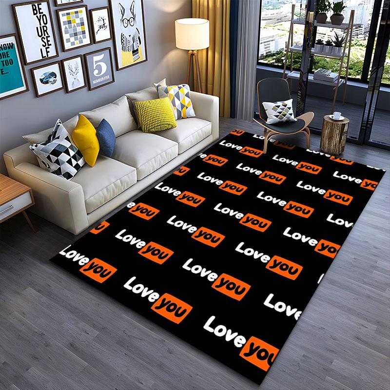 Love You Text Pattern Carpet suitable as a non-slip mat for the living room or bedroom sofa