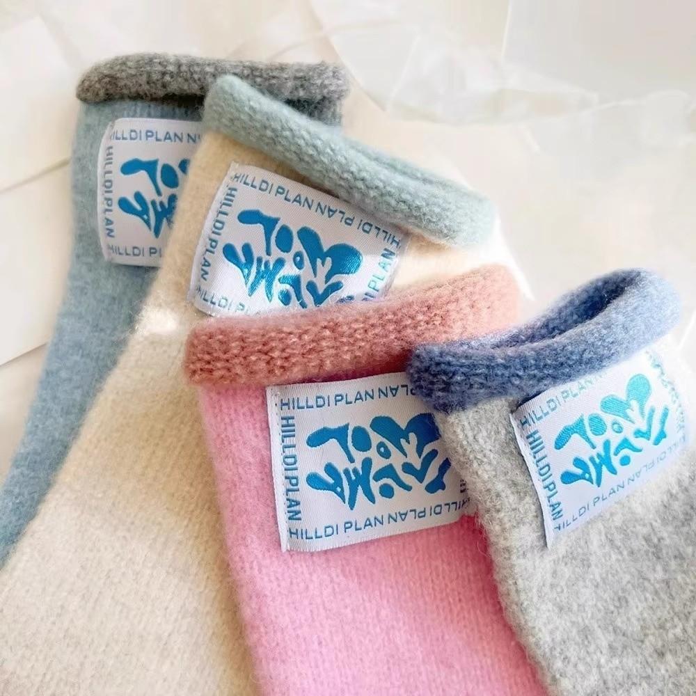 Trendy Mid-Length Warm Gloves Dopamine Colors Color-Blocking Knitted Gloves Curly Design Comfortable Five-Finger Gloves Women
