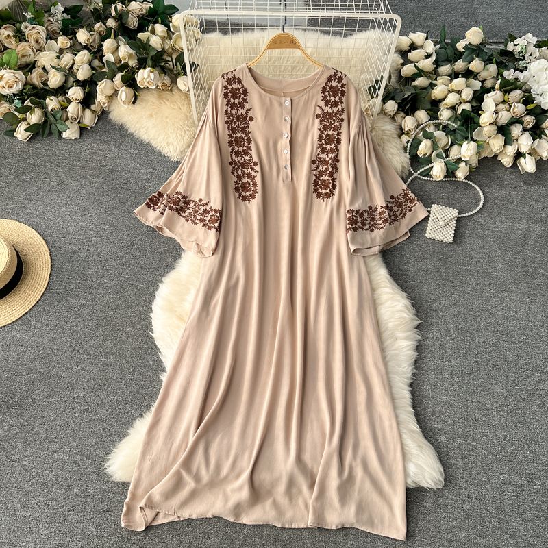 Spring Clothing Ethnic Style Retro Embroidered Flared Sleeve Dress