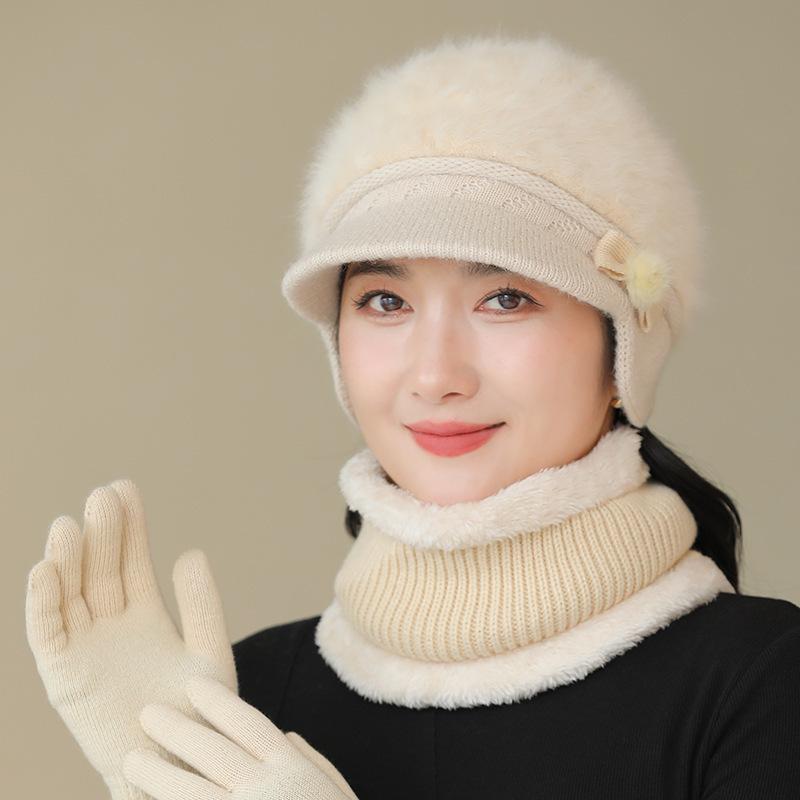 Thick Warm Hat Winter Hat Middle Aged and Elderly Mother Old Lady Knitted Cotton Hat Grandma Rabbit Wool Hat