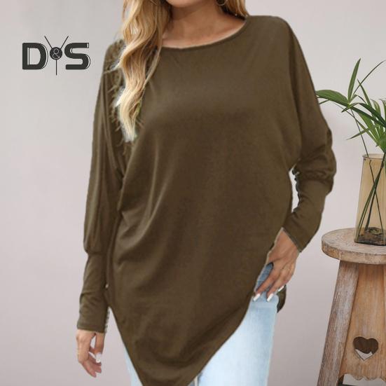 

Женская футболка с круглым вырезом и длинным рукавом, неровный подол, однотонная, свободного кроя, средней длины, повседневные футболки, уличная одежда L белый