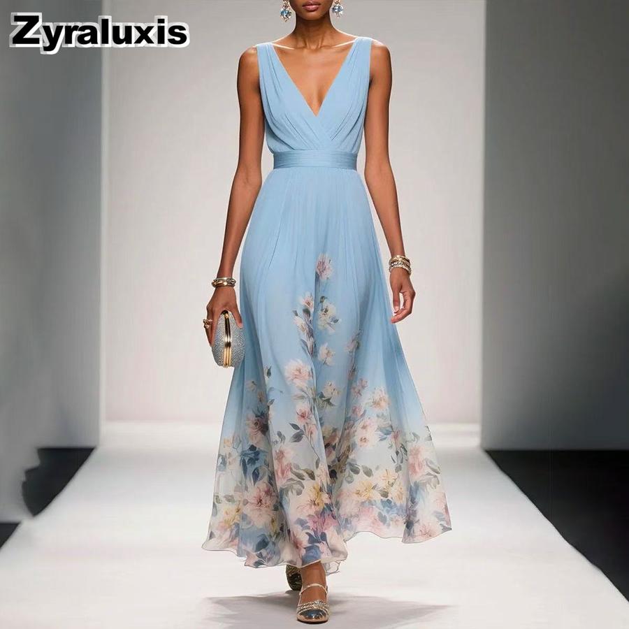 New Summer Sexy V-Neck Chiffon Printed Dress S