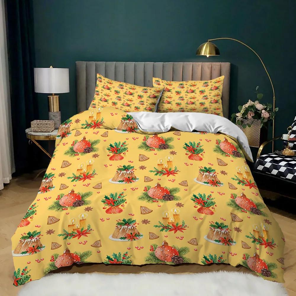 Christmas Duvet Cover Set King Size Christmas Stocking Bells Print Comforter Cover for Kids Girl Christmas Polyester Quilt Cover