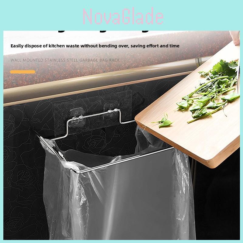 Modern Stainless Steel Kitchen Trash Bag Holder With Magneticfree Wall Mount For Home Use