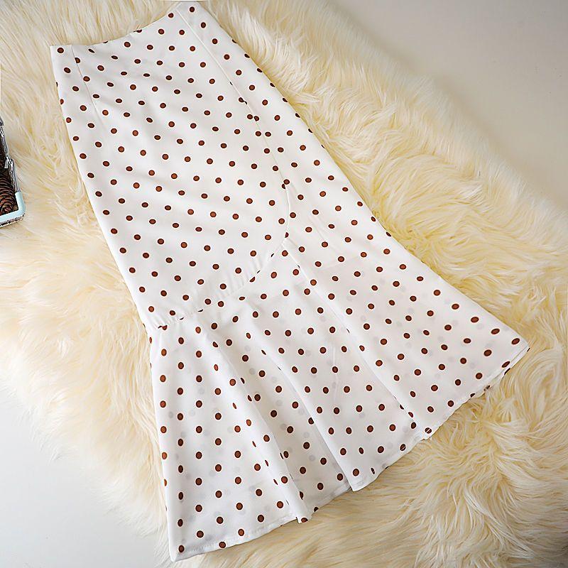 

Женская длинная юбка в горошек, летняя шифоновая юбка XXL белый