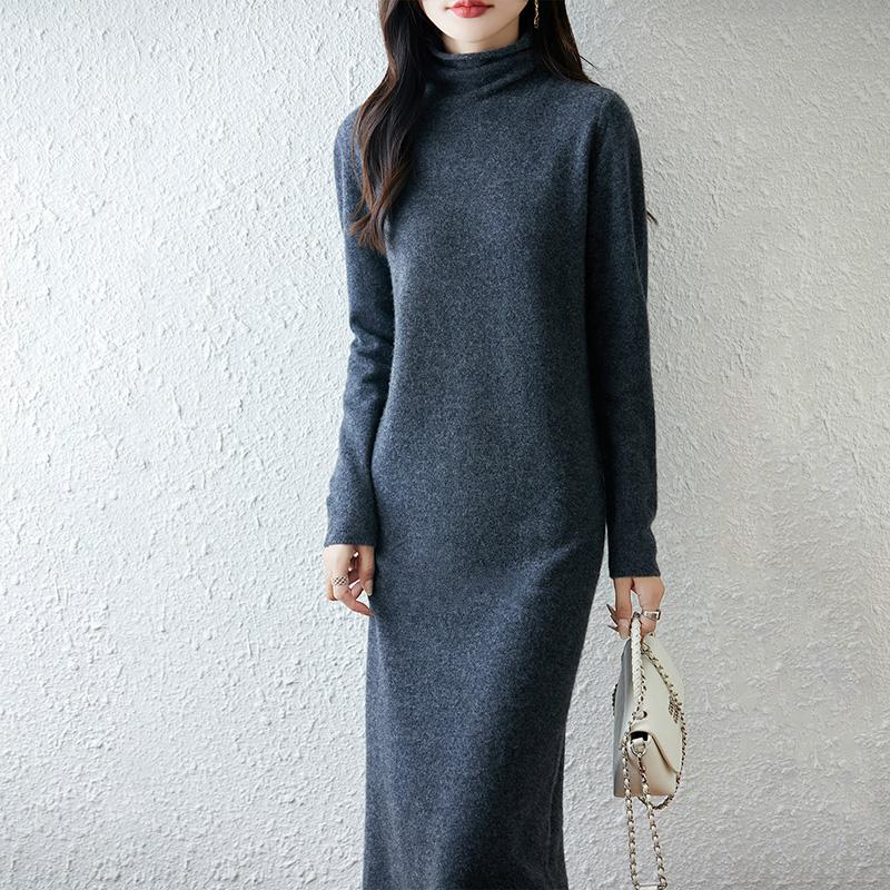 Women Sweater Dress 100% Wool TIDENOVEL Turtleneck Knit Long Pullover Winter Jumpers Wool Long Dress Female