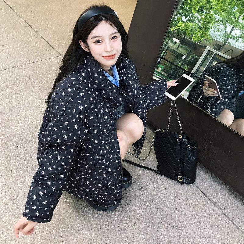 

Новая куртка с цветочным принтом на хлопковой подкладке, новая милая куртка из молочного хлопка с толстой подкладкой и маленьким воротником-стойкой. L