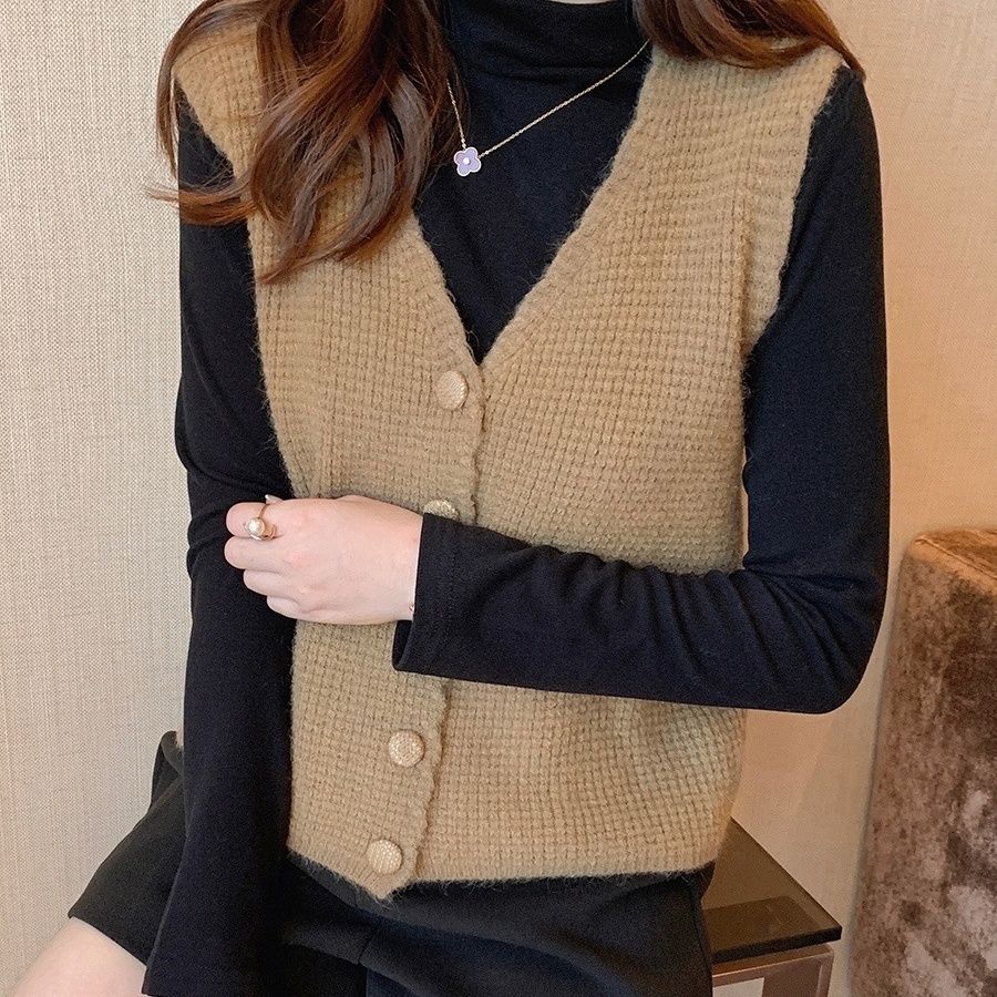 Winter Vest Women Knit Sleeveless Sweater Top Layering Cardigan Waistcoat Cold Weather Outerwear