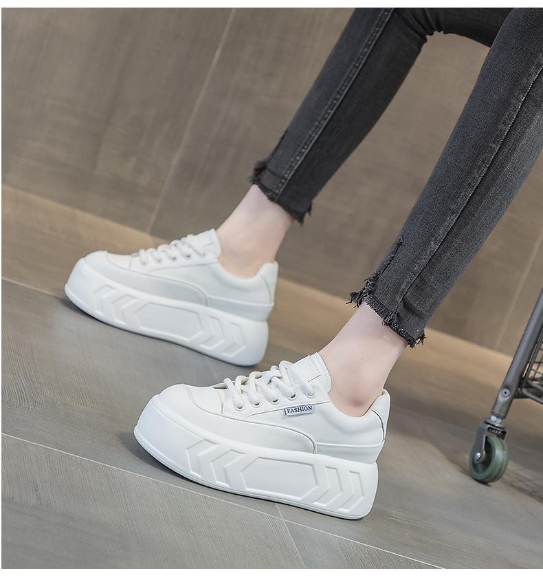 Brot Schuhe Damen Lederoberfläche dicke Sohle Innenhöhe erhöht lässig vielseitig Füße klein Muffin Schuhe kleine weiße Schuhe