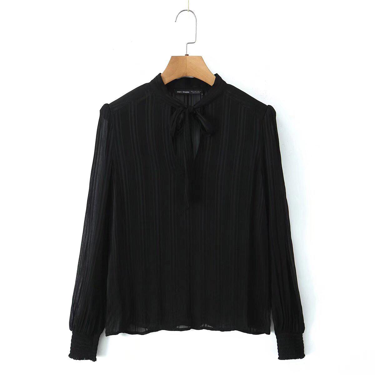 

Зимняя женская рубашка в европейском и американском стиле с бантом и длинными рукавами, 2024 M чёрный