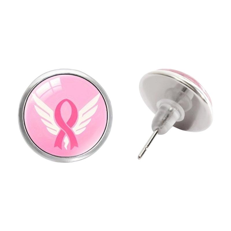Stylish Breast Cancers Awareness Earrings Gemstones Glass Material Ear Accessories For Fashionable Outfit Pairing