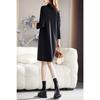 Frühling Sommer Polo-Kragen Locker Lässig Reißverschluss Robe Damen Schwarz Neun Viertel Ärmel Vestidos Damen Elegant Modekleid Femme