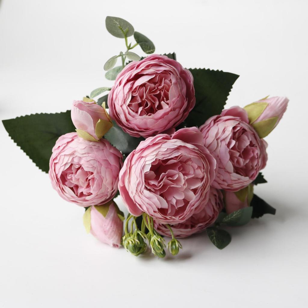Korean Style Artificial Bouquet: 5-Head Rose & Peony for Home or Wedding Decor