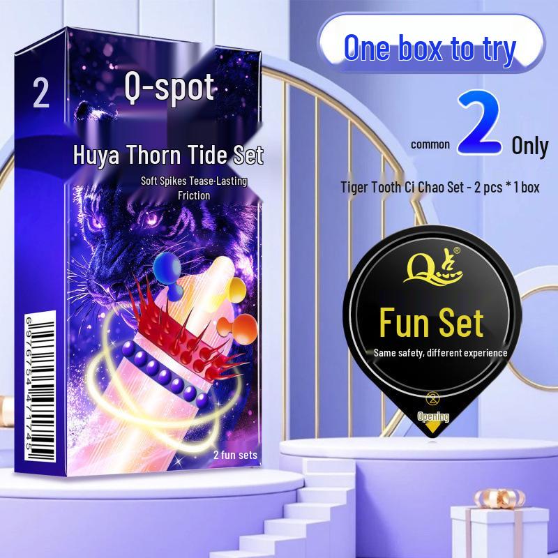 Q Point Thorn Set: Erotic Couples' Condoms with Large Particles, 2pcs/pack