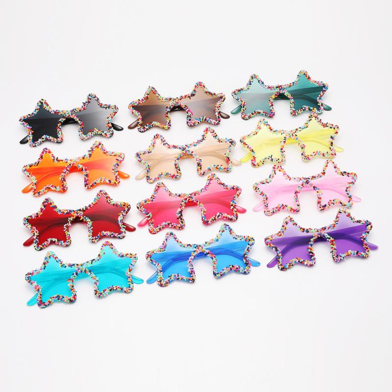 Fashion Star Shape Sunglasses with Colorful Jimmies Women Pink Shades Cute Pentagram Beach Sun Glasses Trendy Party Sunglasses
