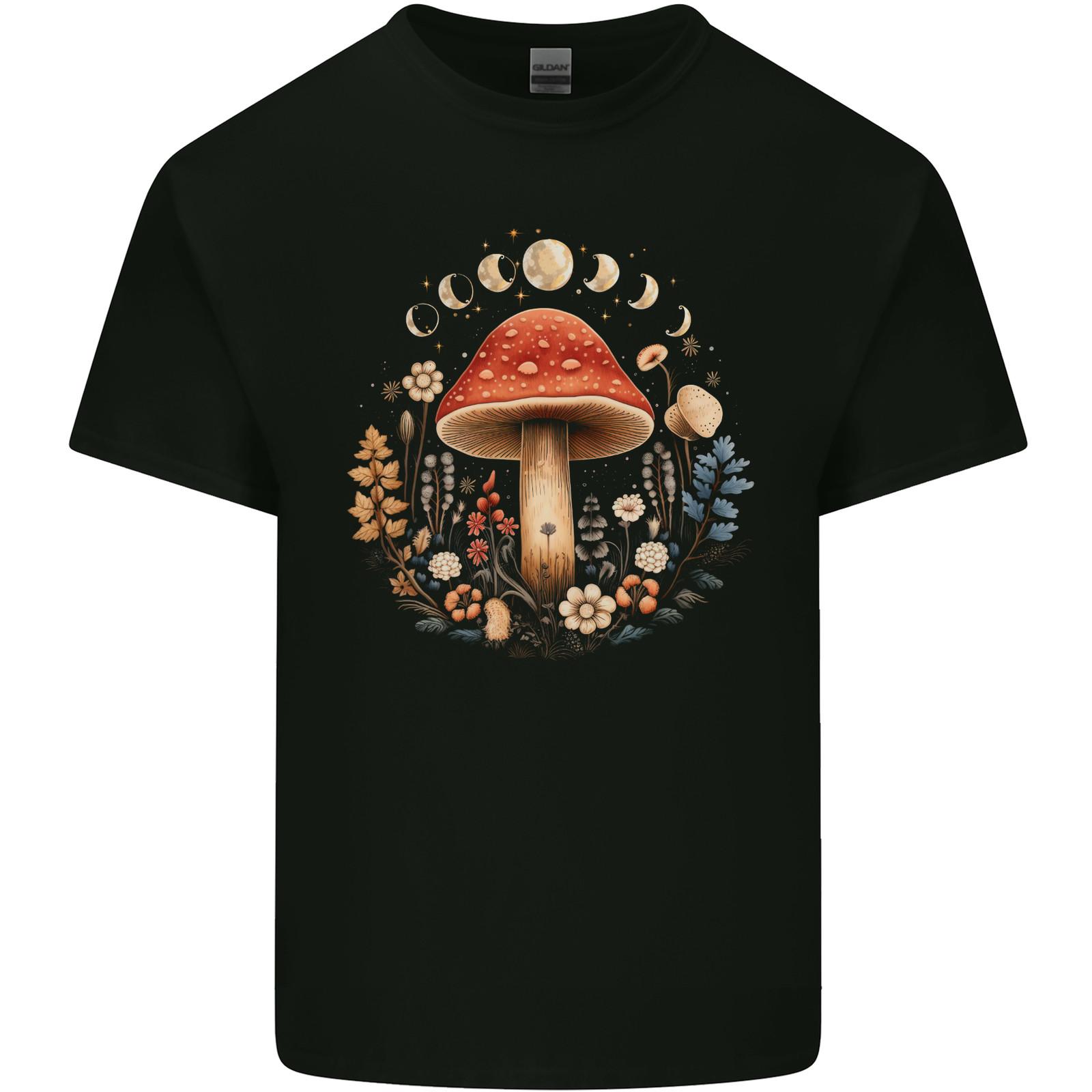 Moon Phases Mushroom Nature Foraging Mens Cotton T-Shirt Tee Top L