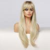 Long Light Blonde Ombre Synthetic Wigs Natural Wave Layered Wigs for Women Wigs with Bangs Heat Resistant Cosplay Wig