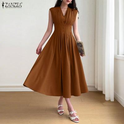Women Casual V-Neck Summer Sleeveless Dress