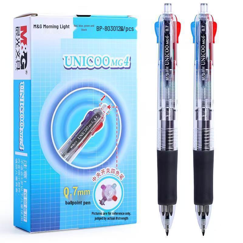 Free Shipping: 100 Pack of 803 Click-Action Ballpoint Pens, 4-Color Oil-Based Ink, 0.7mm, Ideal for Office and Students