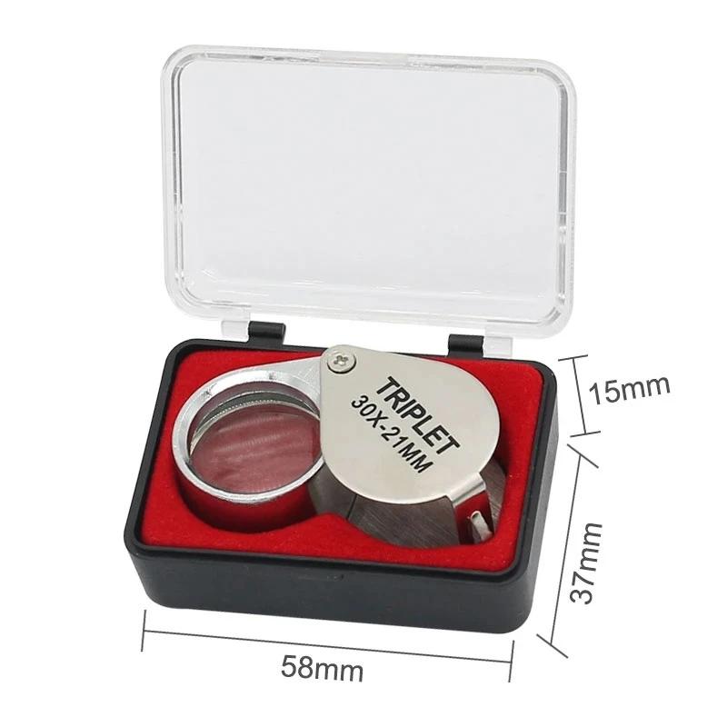 Loupe de poche 10-30X, Loupe de bijoux pliable en diamant Lupa triple bijoutier outil de verre pour les yeux Loupe de lecture