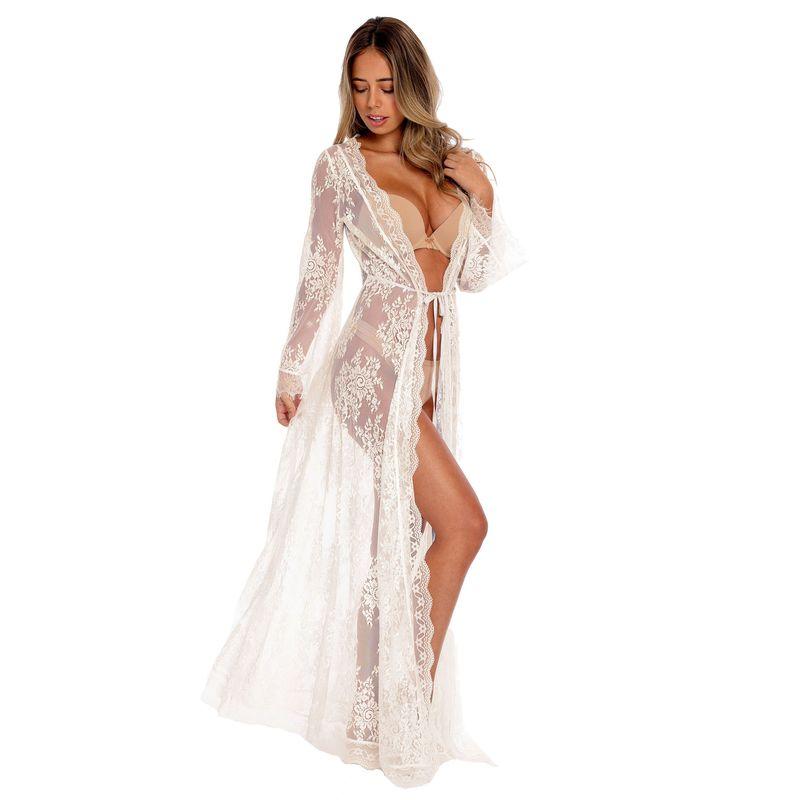 Fashion New Arrival Wave Lace Lace Lace-up Dress Long Dress Loose Beach Cardigan Vacation Clothes Swimsuit Blouse