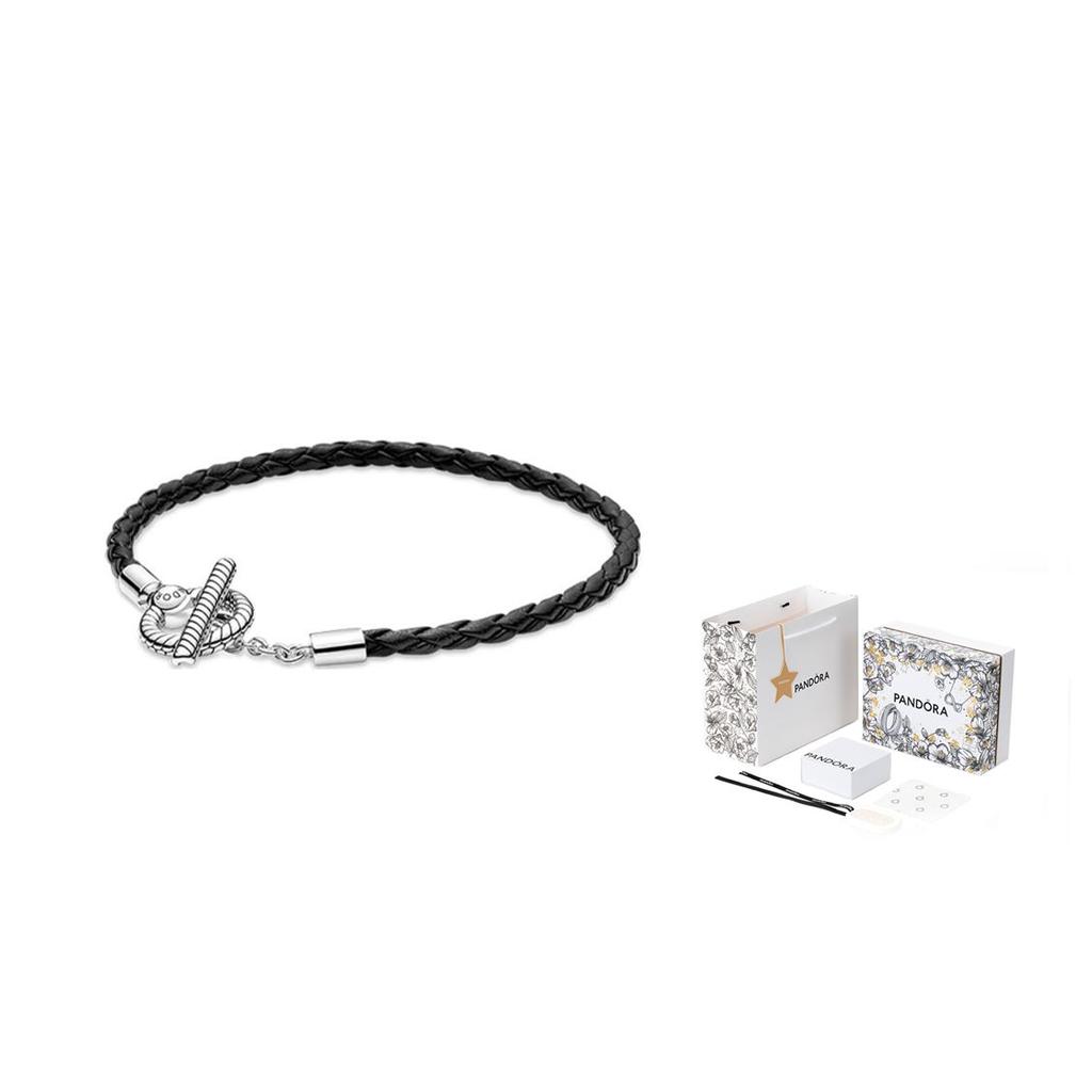 Pandora Moments T-Bar Woven 925 Silver Leather Bracelet Unisex bracelet 591675C01