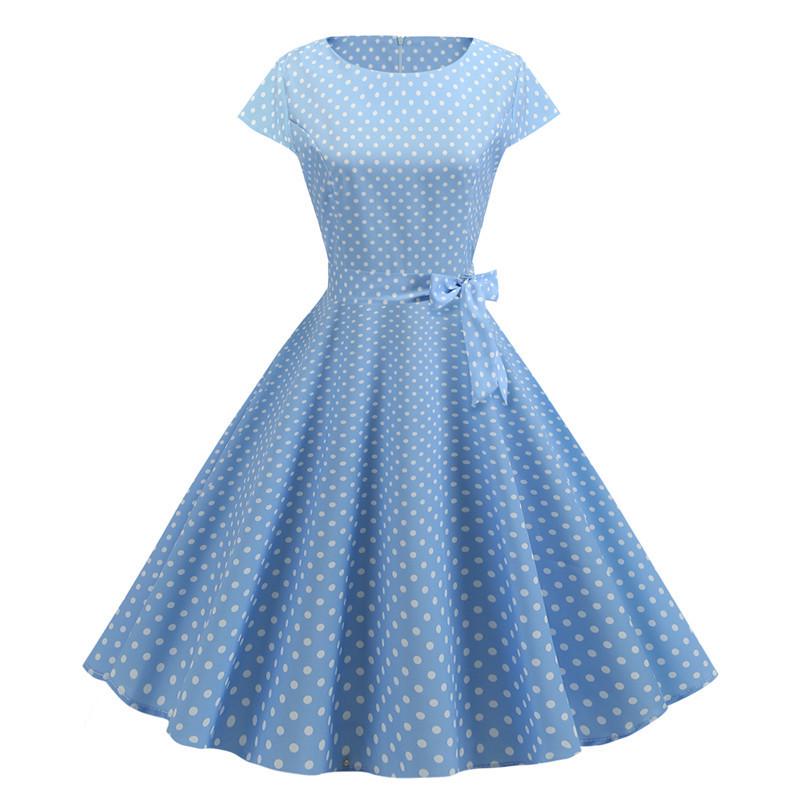 2024 Trendy Retro Round Neck Summer Dress with Short Sleeves and Flowy Print
