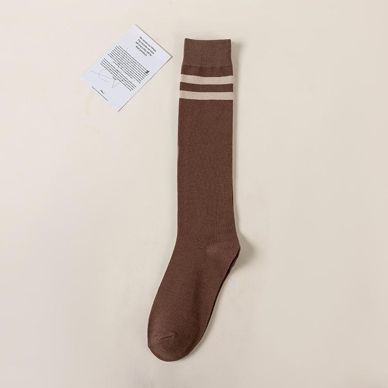 

Гольфы до колена, Женские гольфы до икры, Осенне-зимние Слегка компрессионные Утягивающие и Моделирующие носки, Хлопковые Двухполосные Длинные чулки Calf socks кофейный