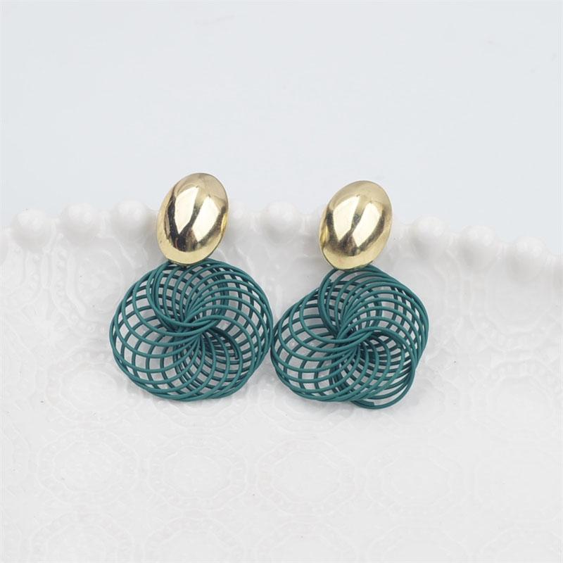 Bohemian Hollow Net Pendants Women's Dangle Earrings Purple Red Screw Spiral Hanging Earrings Metal Oval Top Drop Earrings