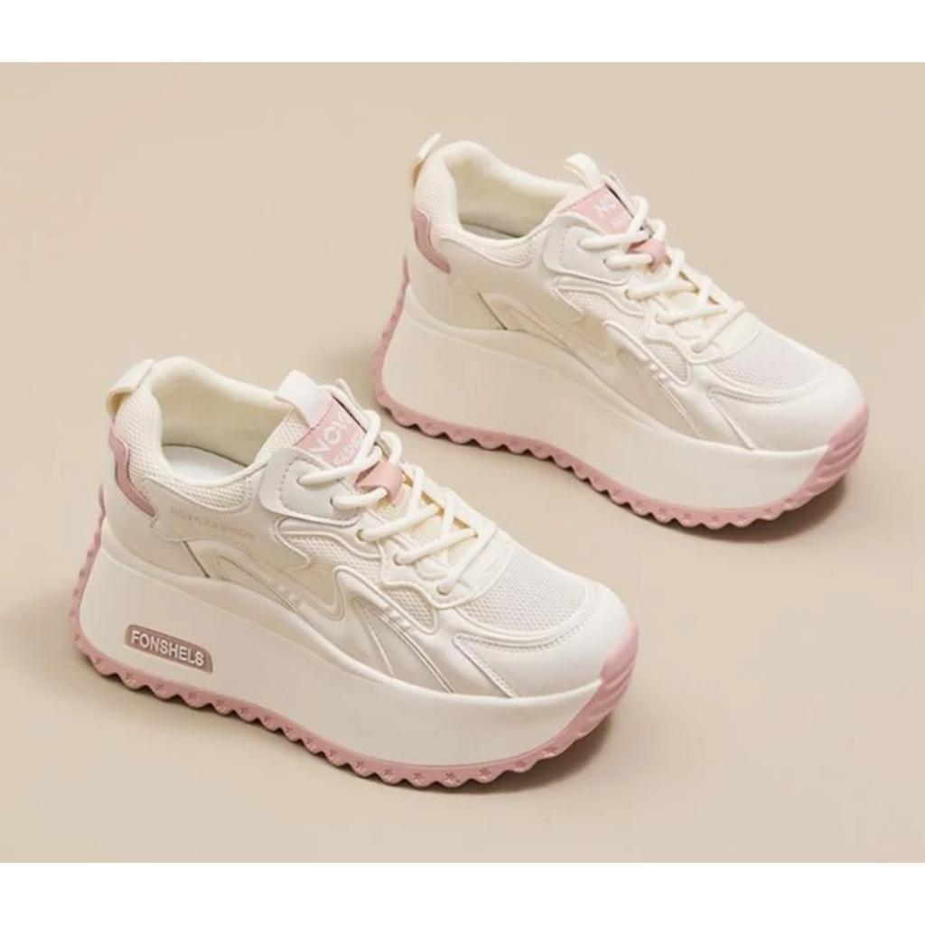 Toamnă 8cm Plasă Microfibră Vulcanizat Pantofi Sport Groși cu Șireturi Modă Piele Sintetică Balerini Platformă Pană Femei Doamne