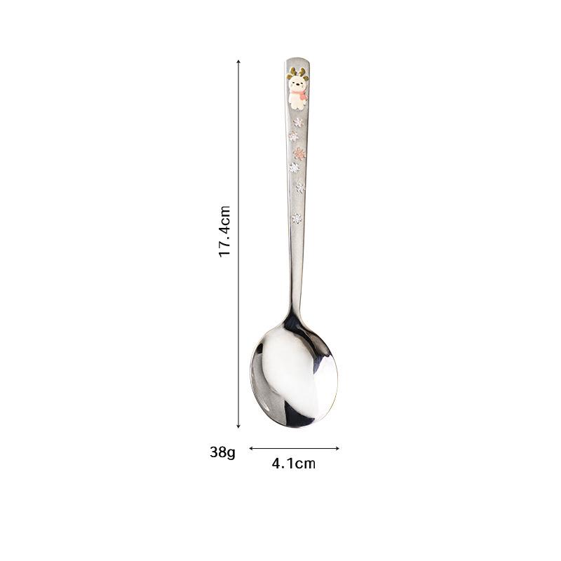 1 creative cartoon relief deer spoon, home 304 stainless steel spoon, children's dining spoon