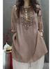 Plus Size Casual Embroidered Cotton-Linen Shirt: Spring & Autumn Retro Style