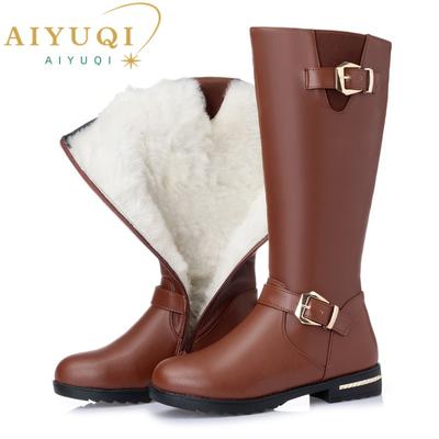 High Boots Female Genuine Leather Natural Wool Warm Women Winter Boots Large Size Female Rider Boots