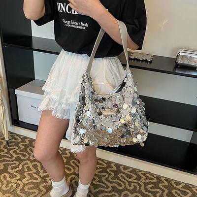 Purse Blingbling Handbag Mobile Phone Bag Silver Shoulder Bag Fashion Sequin Tote Bag  Students