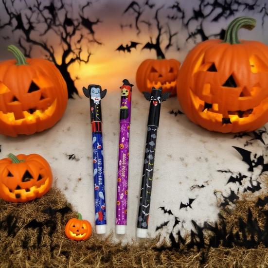 Halloween Smazatelné gelové pera 0,7 mm Pera s motivem čarodějnice a netopýra s vestavěnými gumami Školní a kancelářské potřeby pro studenty