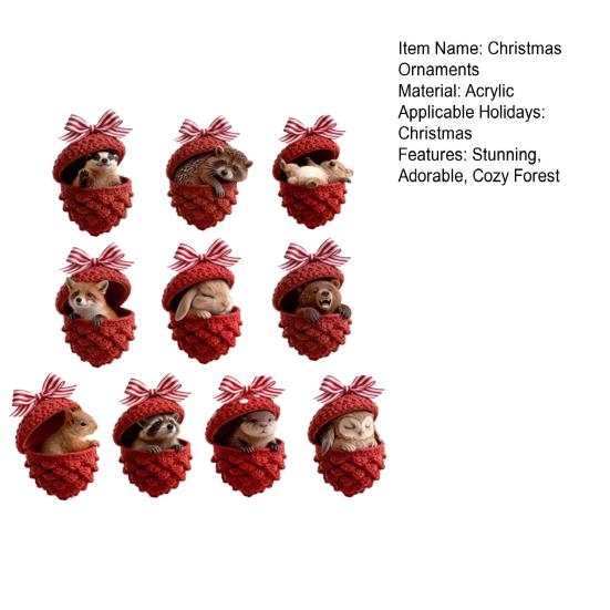 Ornamente cu Ghinde de Animale din Pădure Acrilice Ornamente de Crăciun Pădure Confortabilă Acril 2D Tricot Acrilic Con de Pin Animal Decorațiune Suspendată pentru Casă Petrecere