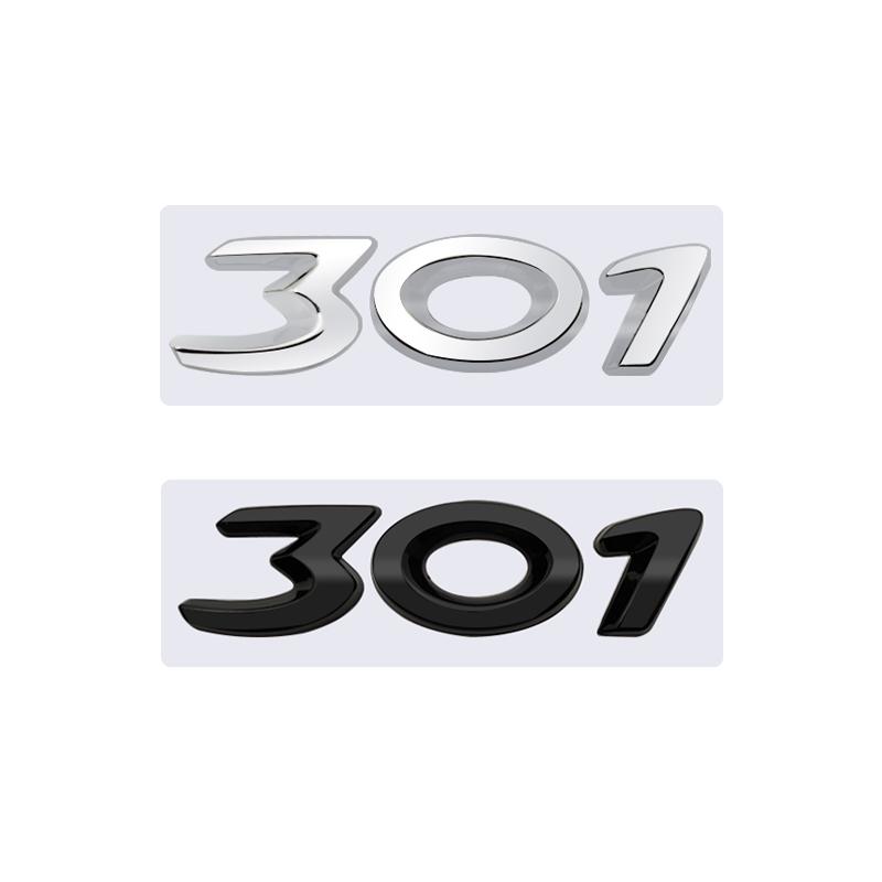 3D Glossy Black Chrome Silver Metal Logo Emblem Badge Decal Car Sticker for Peugeot 301 Car Accessories