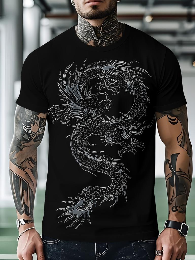 Mens 3D Dragon Print T-Shirt Fashion Short Sleeves O-Neck Graphics Tees Comfortable Summer Casual Harajuku Street Men's Clothing