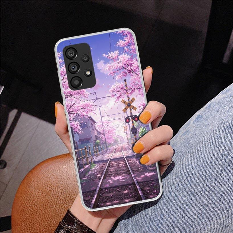 Retro Japanese Sakura Train Phone Case For Samsung Galaxy A52 A32 A22 A12 A51 A31 A50S A30S A20S A10S Note 20 Ultra 10 Plus S10